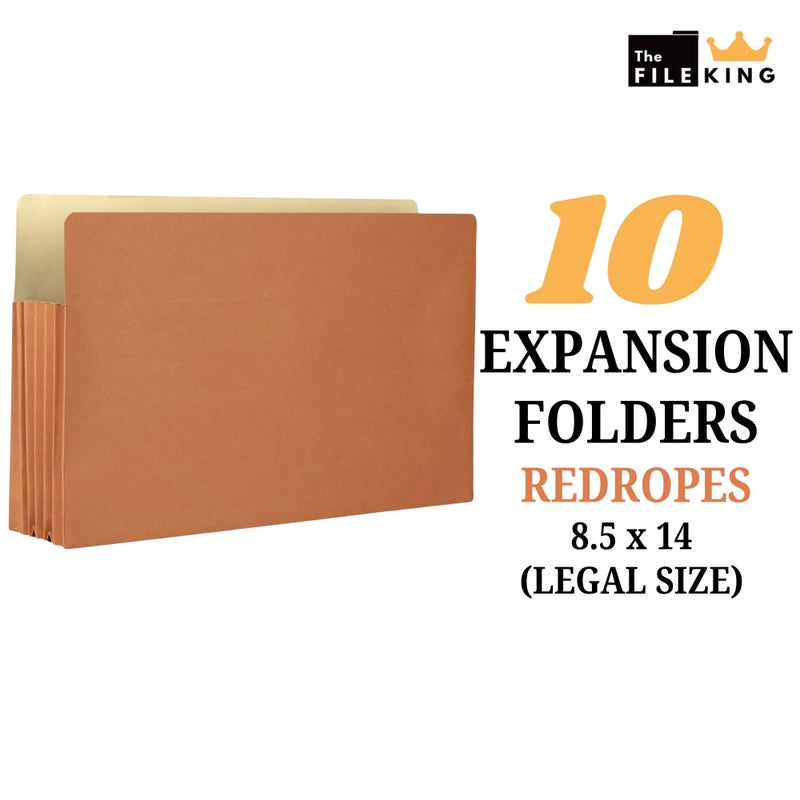 The File King Expanding Accordion File Folder - Legal Size | Box of 10 Redropes | 5.25â€ Expansion | Store and Organize Papers | Keep Records in One Place | Save Time Searching - Image 2